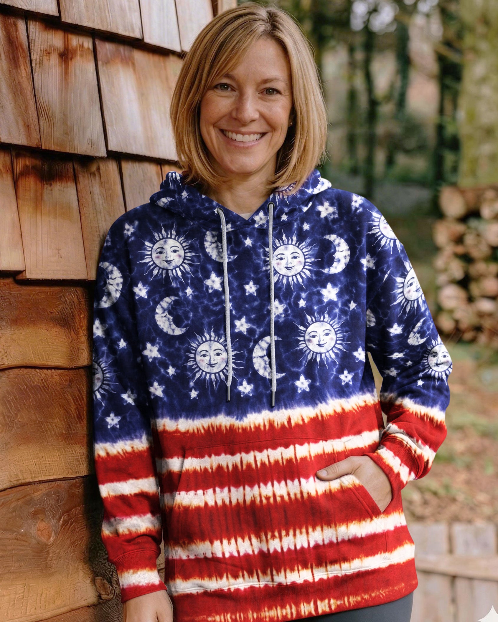 SUN MOON STARS RED WHITE & BLUE SWIRL ALL OVER PRINT - TLNO0104262