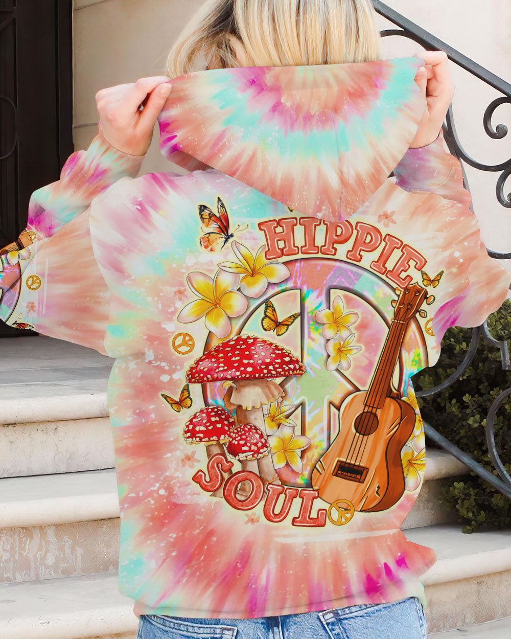 HIPPIE SOUL PEACE GUITAR TIE DYE ALL OVER PRINT - TLNO0212231