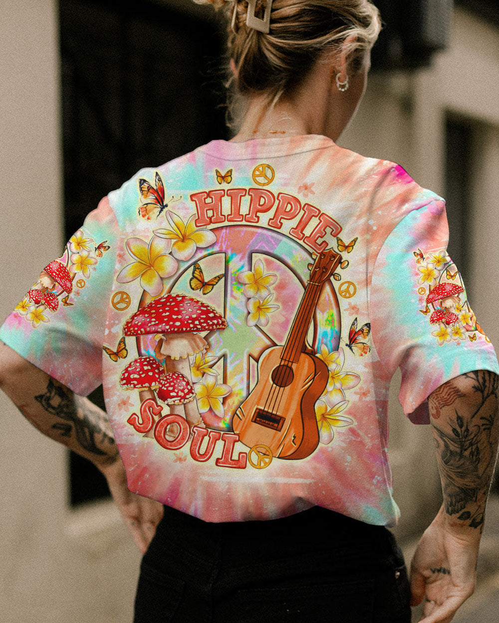 HIPPIE SOUL PEACE GUITAR TIE DYE ALL OVER PRINT - TLNO0212231