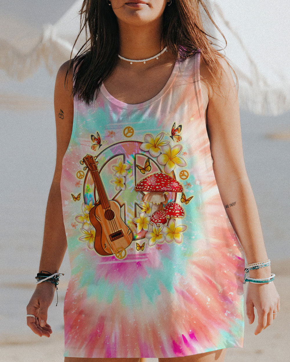 HIPPIE SOUL PEACE GUITAR TIE DYE ALL OVER PRINT - TLNO0212231