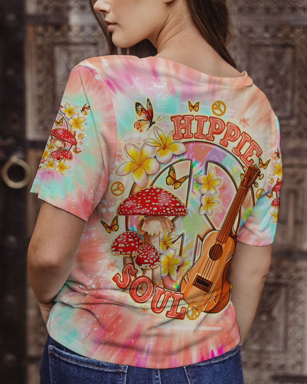 HIPPIE SOUL PEACE GUITAR TIE DYE ALL OVER PRINT - TLNO0212231