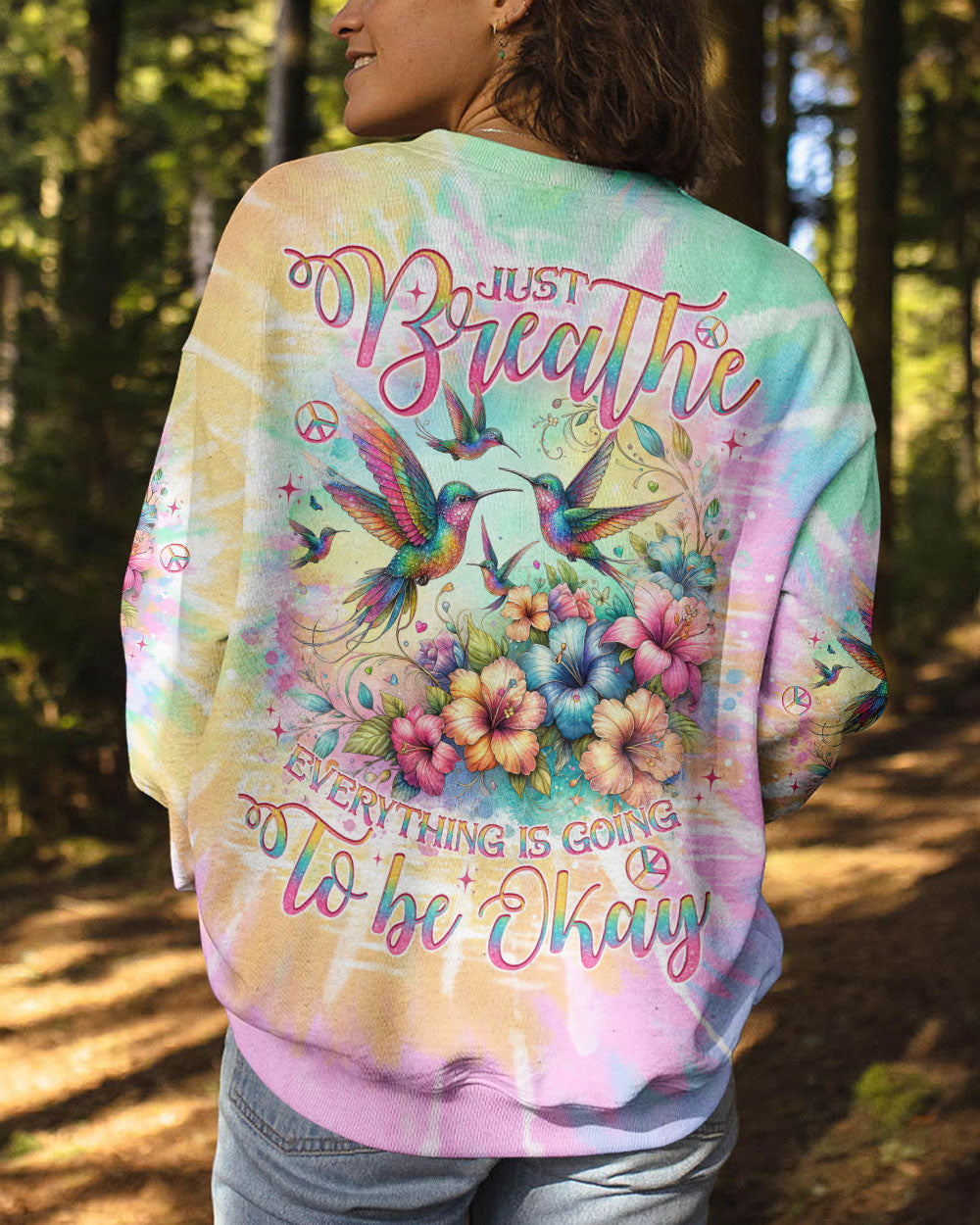 JUST BREATHE HUMMINGBIRD TIE DYE ALL OVER PRINT - TLNO0306242
