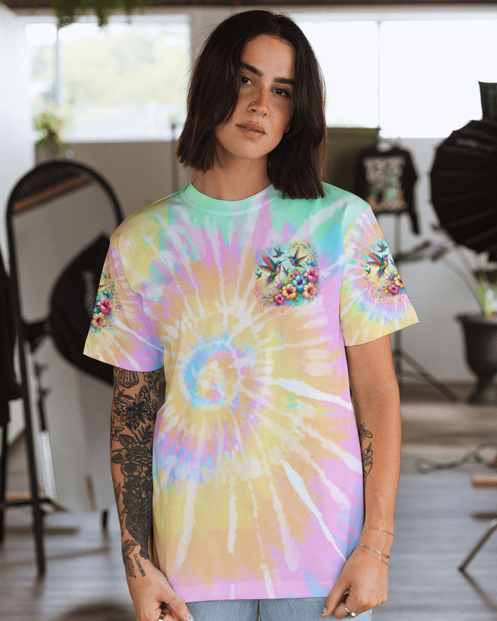 JUST BREATHE HUMMINGBIRD TIE DYE ALL OVER PRINT - TLNO0306242
