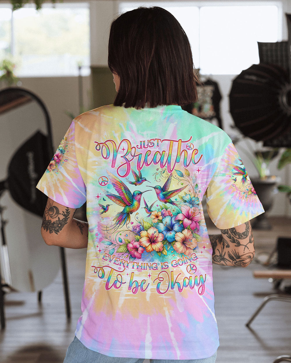 JUST BREATHE HUMMINGBIRD TIE DYE ALL OVER PRINT - TLNO0306242