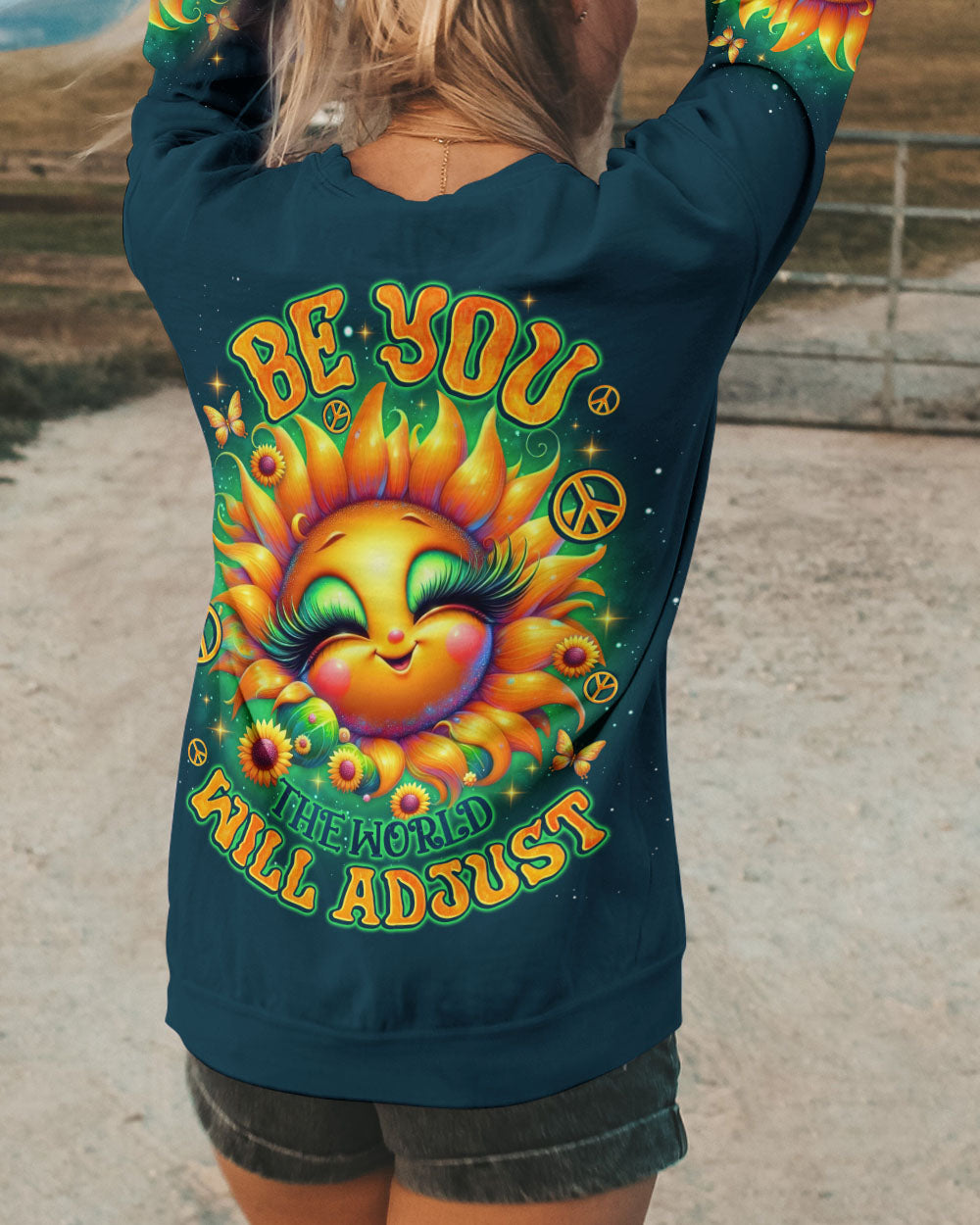 BE YOU THE WORLD WILL ADJUST SUNFLOWER ALL OVER PRINT - TLNO1206241