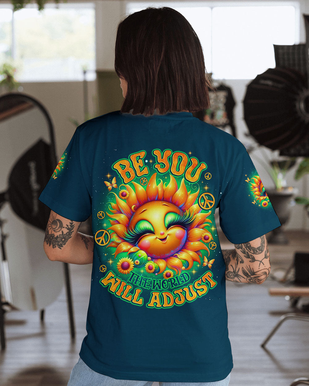 BE YOU THE WORLD WILL ADJUST SUNFLOWER ALL OVER PRINT - TLNO1206241