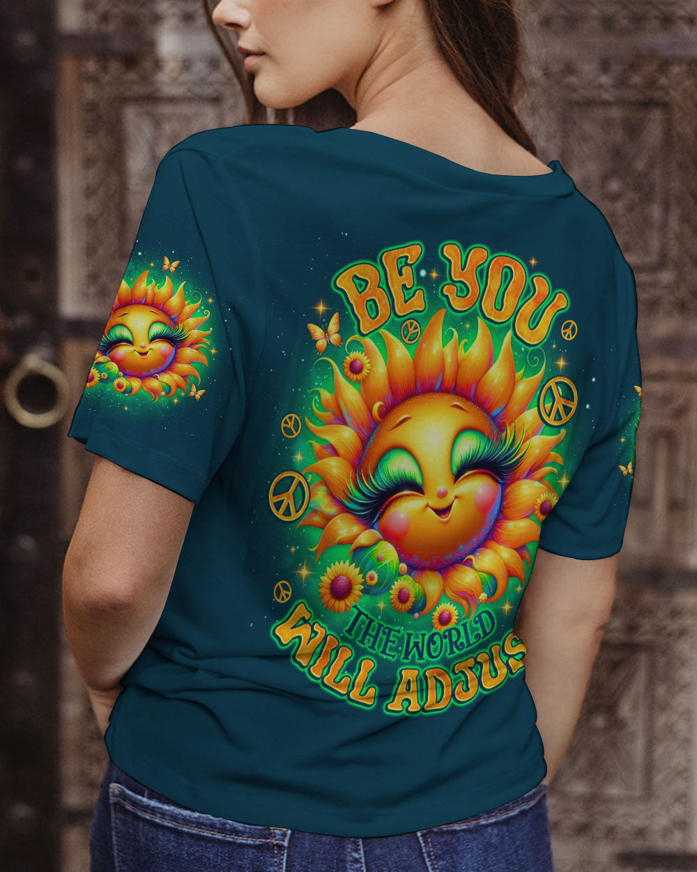 BE YOU THE WORLD WILL ADJUST SUNFLOWER ALL OVER PRINT - TLNO1206241