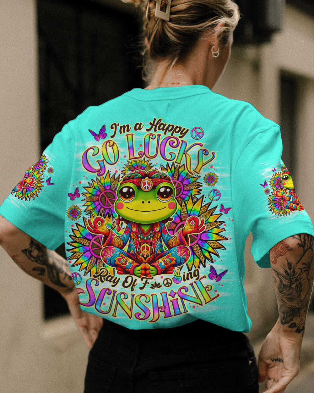 I'M A HAPPY GO LUCKY FROG SUNFLOWER ALL OVER PRINT - TLNO1706242
