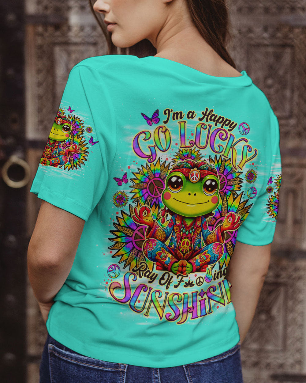 I'M A HAPPY GO LUCKY FROG SUNFLOWER ALL OVER PRINT - TLNO1706242
