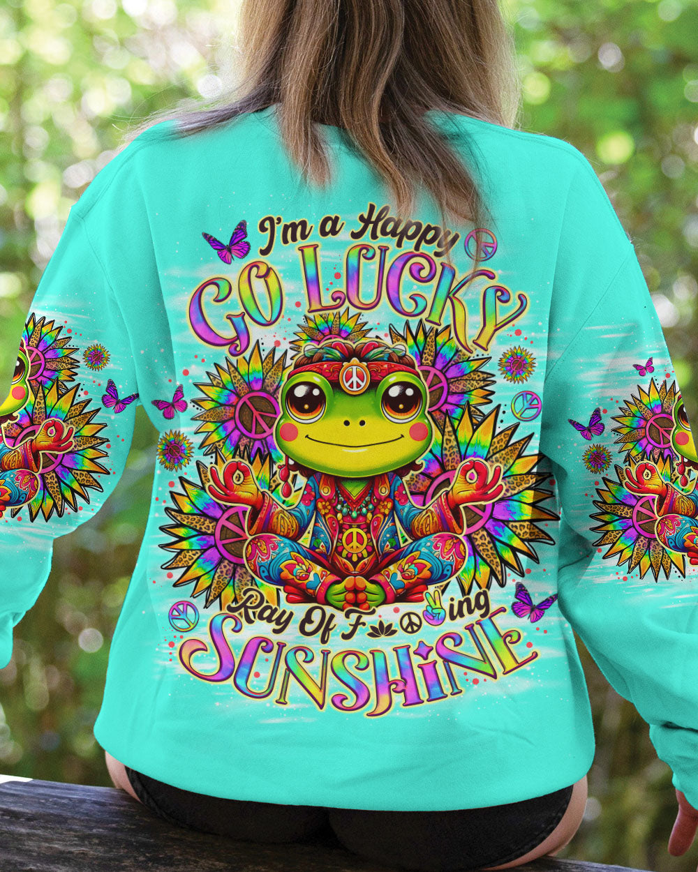 I'M A HAPPY GO LUCKY FROG SUNFLOWER ALL OVER PRINT - TLNO1706242