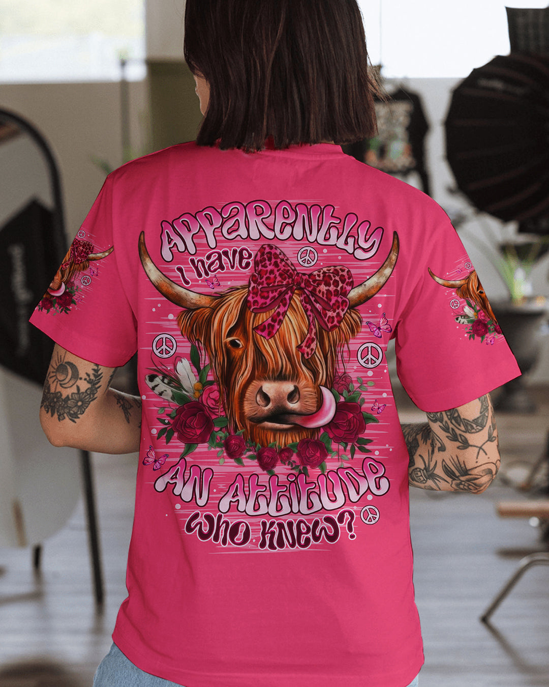 APPARENTLY I HAVE AN ATTITUDE WHO KNEW COW ALL OVER PRINT  - TLNO1712251