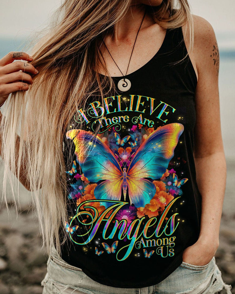 I BELIEVE THERE ARE ANGELS AMONG US BUTTERFLY ALL OVER PRINT - TLNO1807231