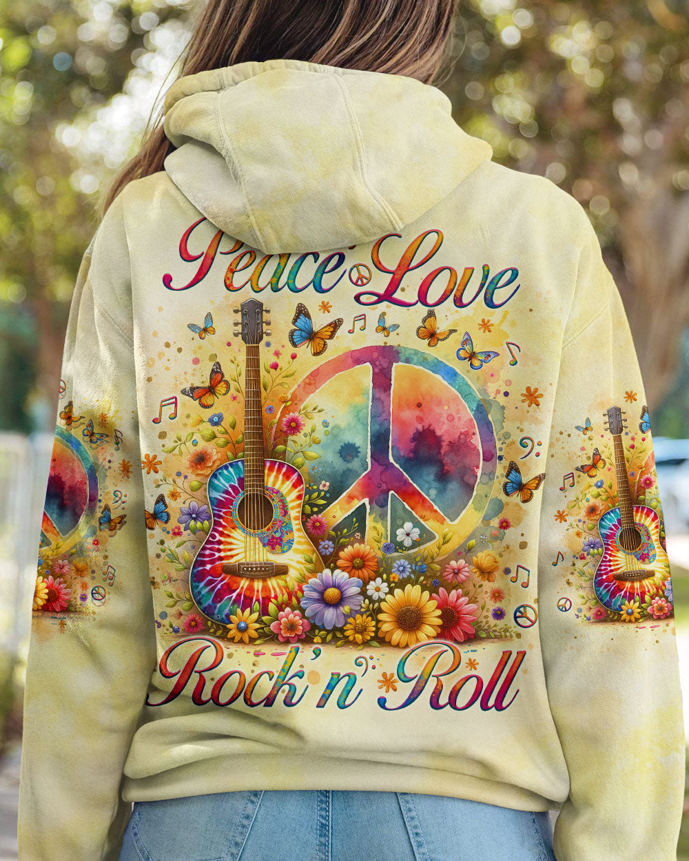 PEACE LOVE ROCK'N ROLL GUITAR ALL OVER PRINT - TLNO1809243
