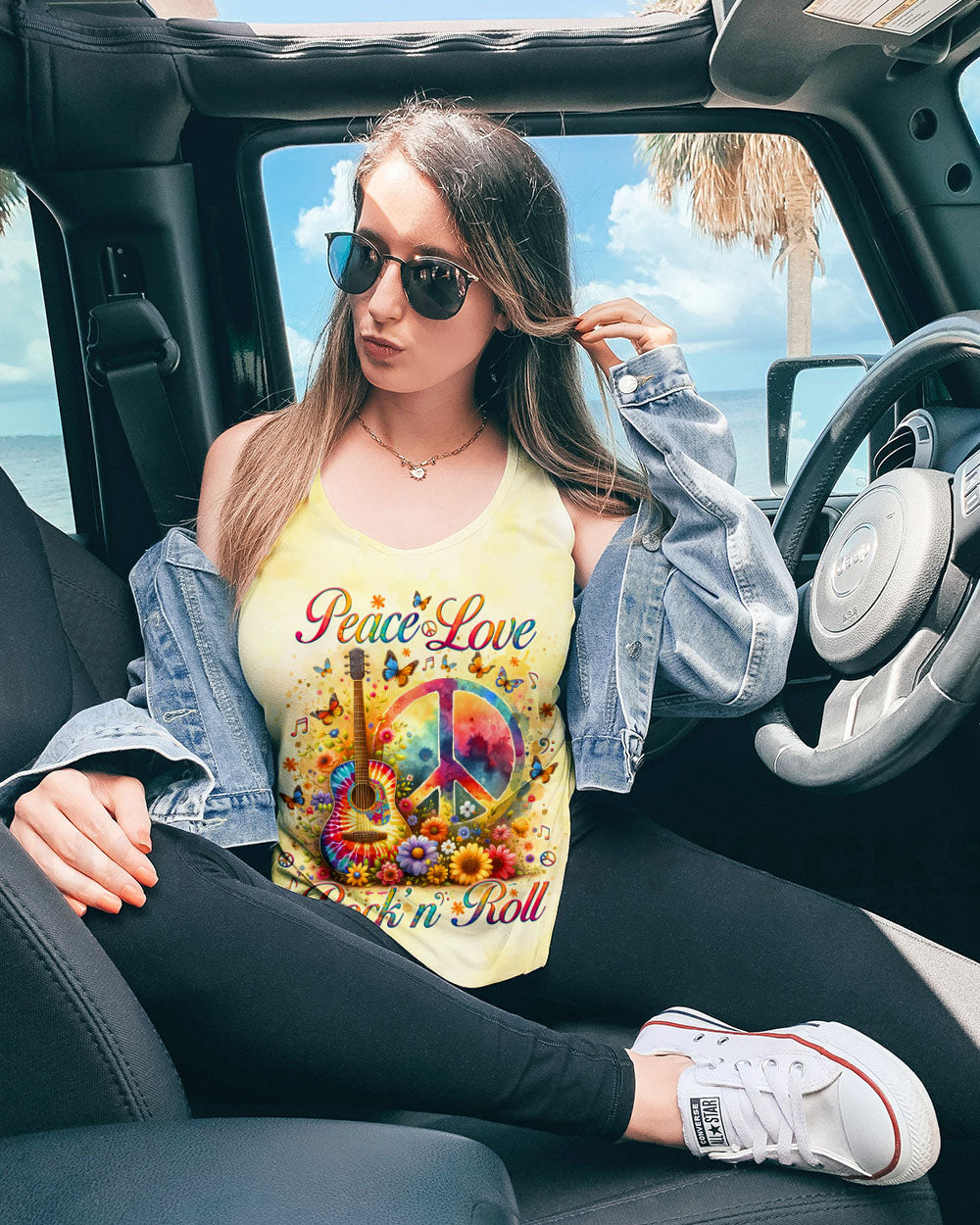 PEACE LOVE ROCK'N ROLL GUITAR ALL OVER PRINT - TLNO1809243