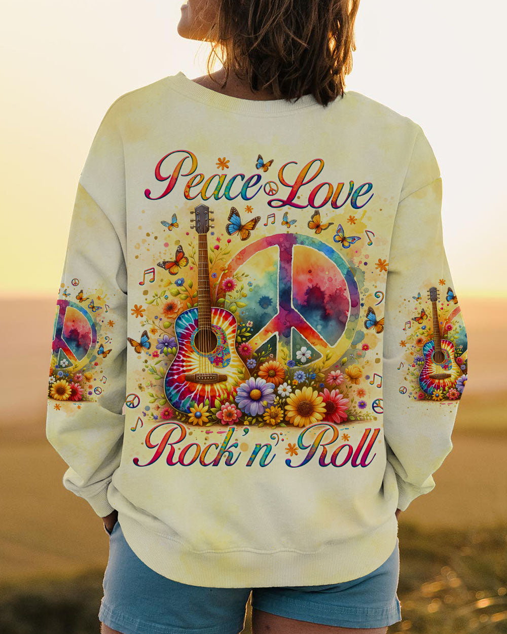 PEACE LOVE ROCK'N ROLL GUITAR ALL OVER PRINT - TLNO1809243