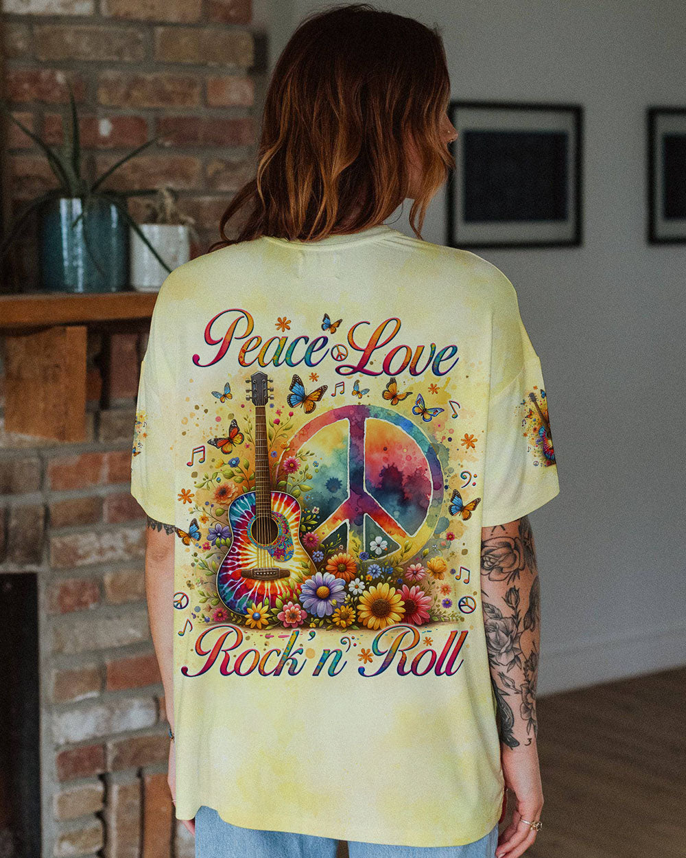 PEACE LOVE ROCK'N ROLL GUITAR ALL OVER PRINT - TLNO1809243