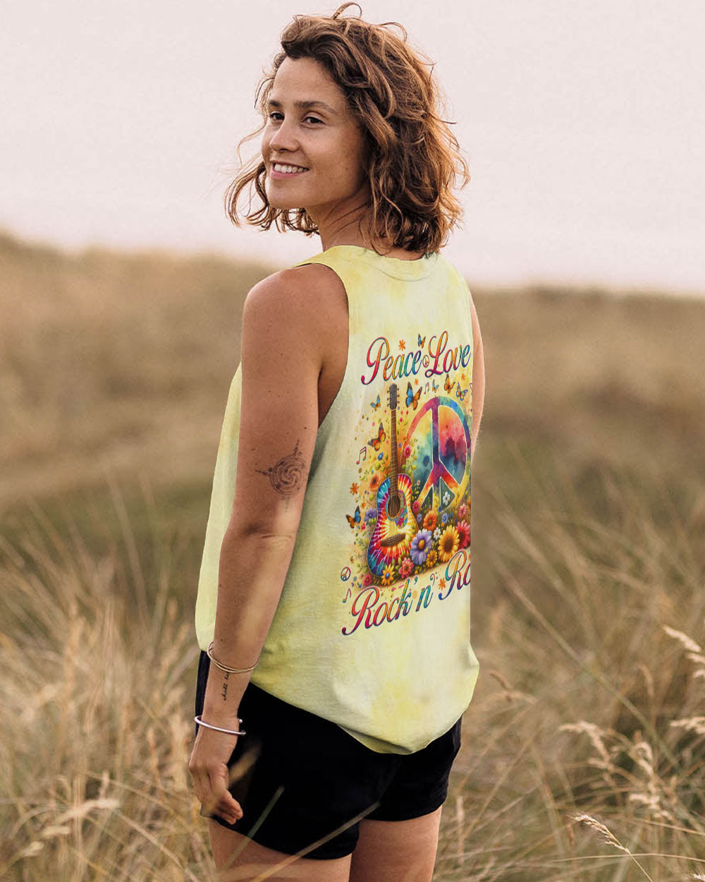 PEACE LOVE ROCK'N ROLL GUITAR ALL OVER PRINT - TLNO1809243