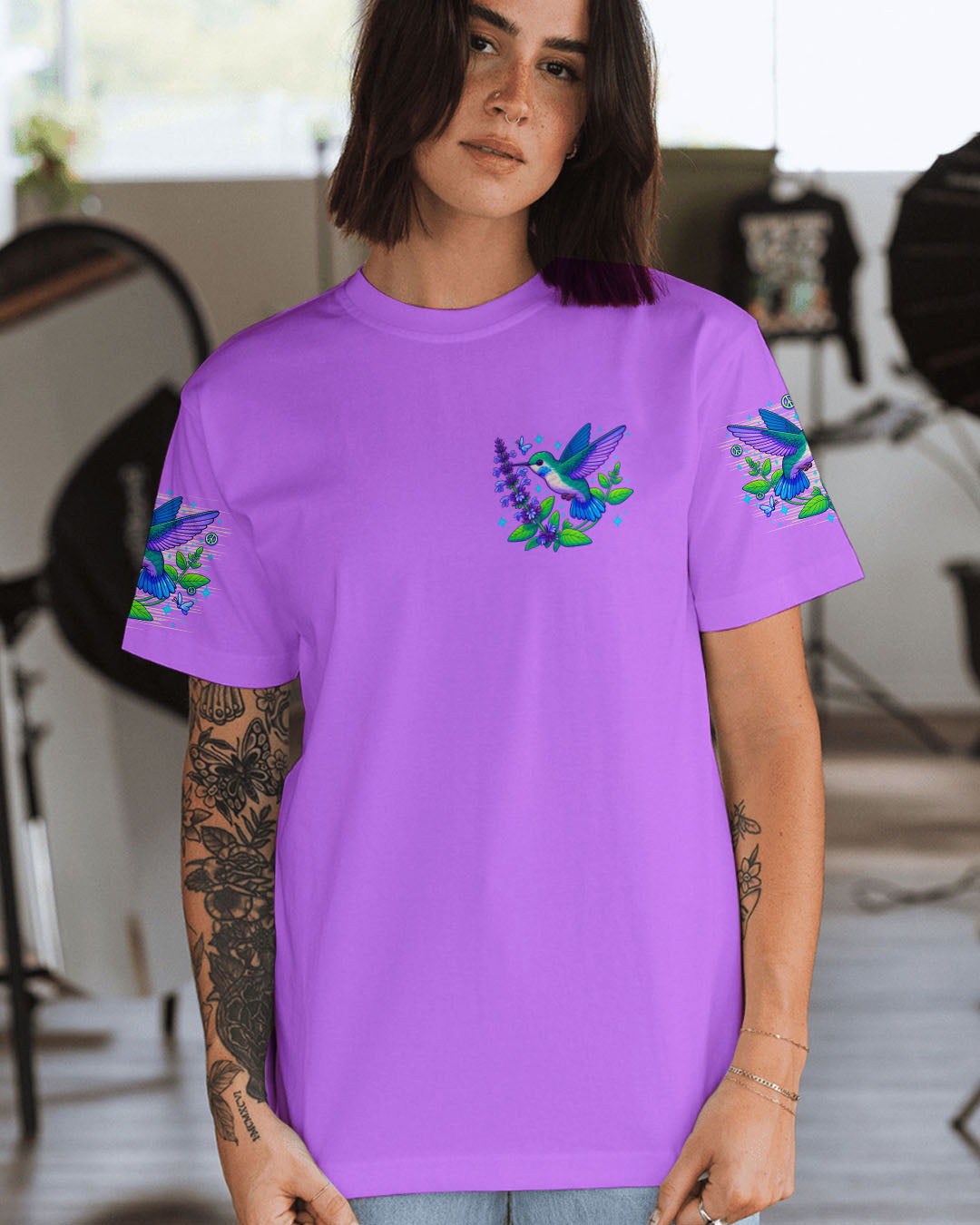THOUGH SHE BE BUT LITTLE SHE IS FIERCE HUMMINGBIRD ALL OVER PRINT  - TLNO1809253
