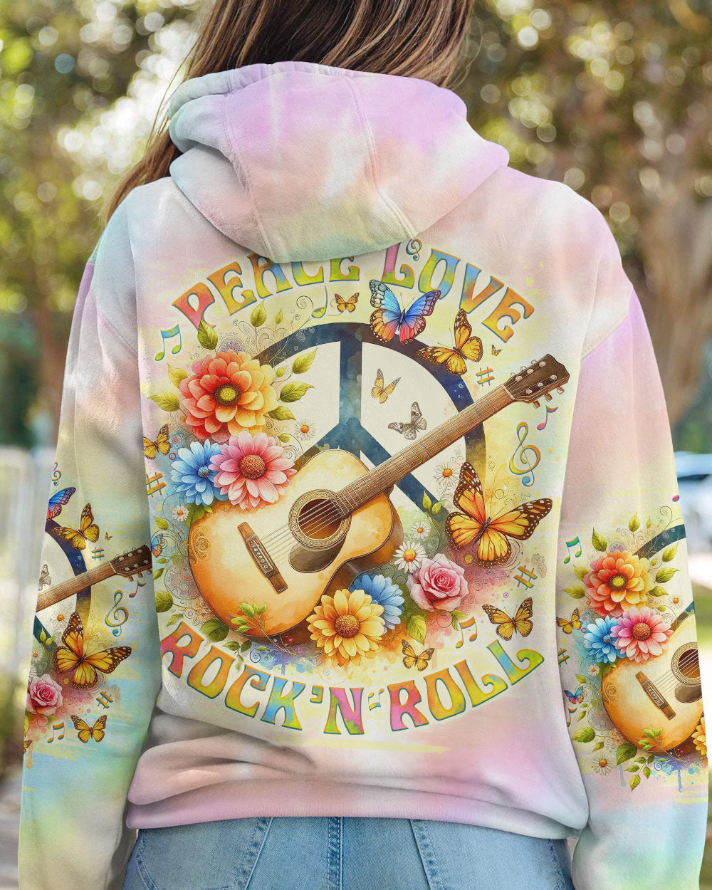 PEACE LOVE ROCK'N ROLL GUITAR ALL OVER PRINT - TLNO2005242