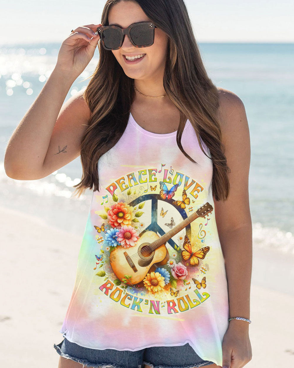 PEACE LOVE ROCK'N ROLL GUITAR ALL OVER PRINT - TLNO2005242