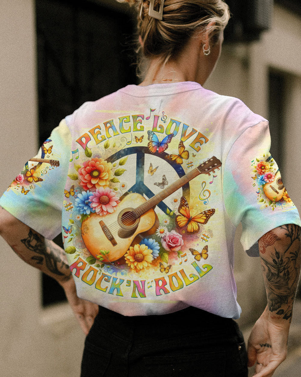 PEACE LOVE ROCK'N ROLL GUITAR ALL OVER PRINT - TLNO2005242