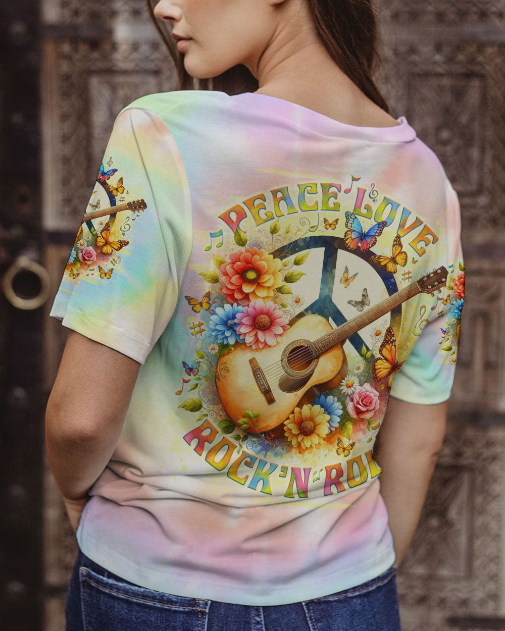 PEACE LOVE ROCK'N ROLL GUITAR ALL OVER PRINT - TLNO2005242