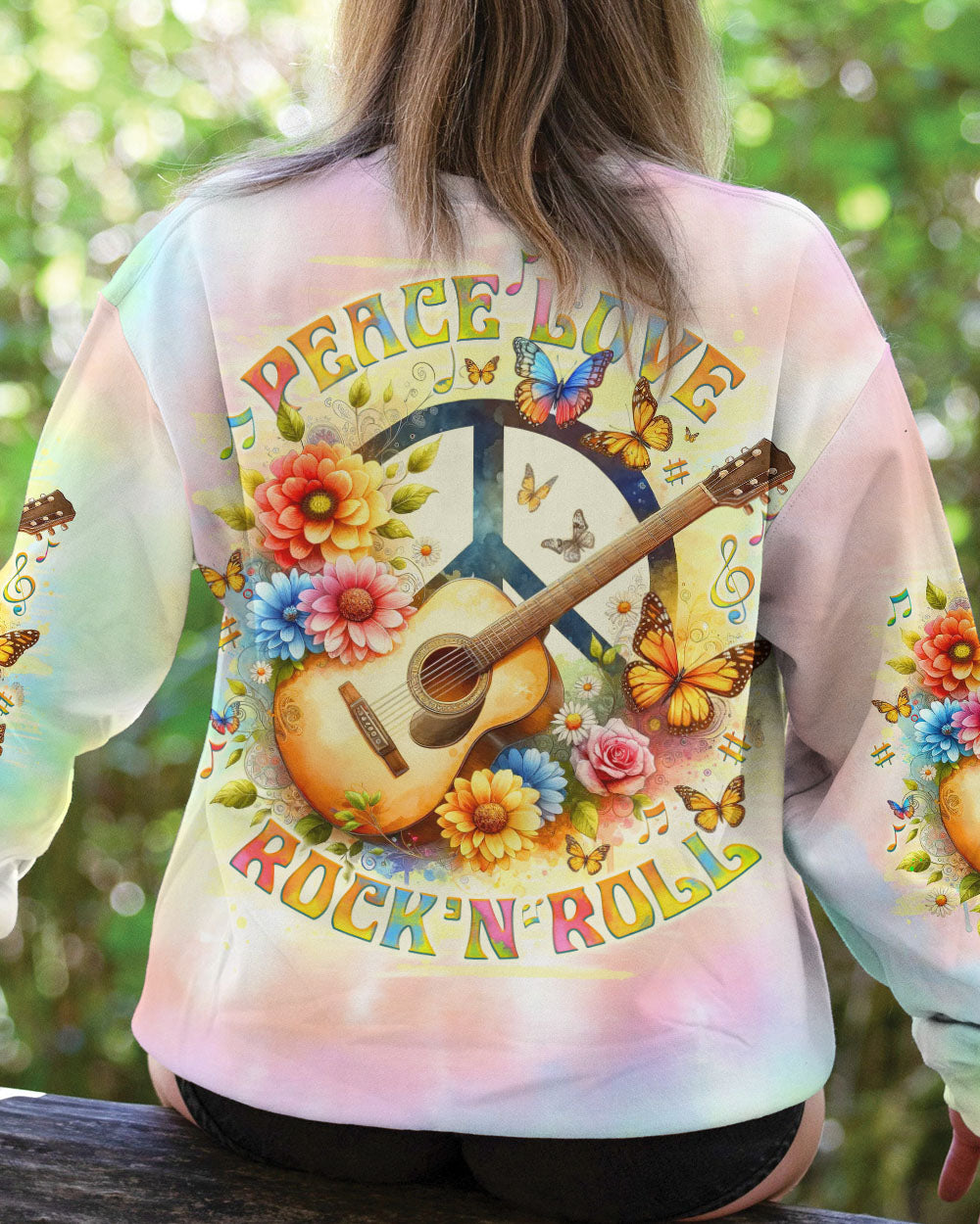 PEACE LOVE ROCK'N ROLL GUITAR ALL OVER PRINT - TLNO2005242