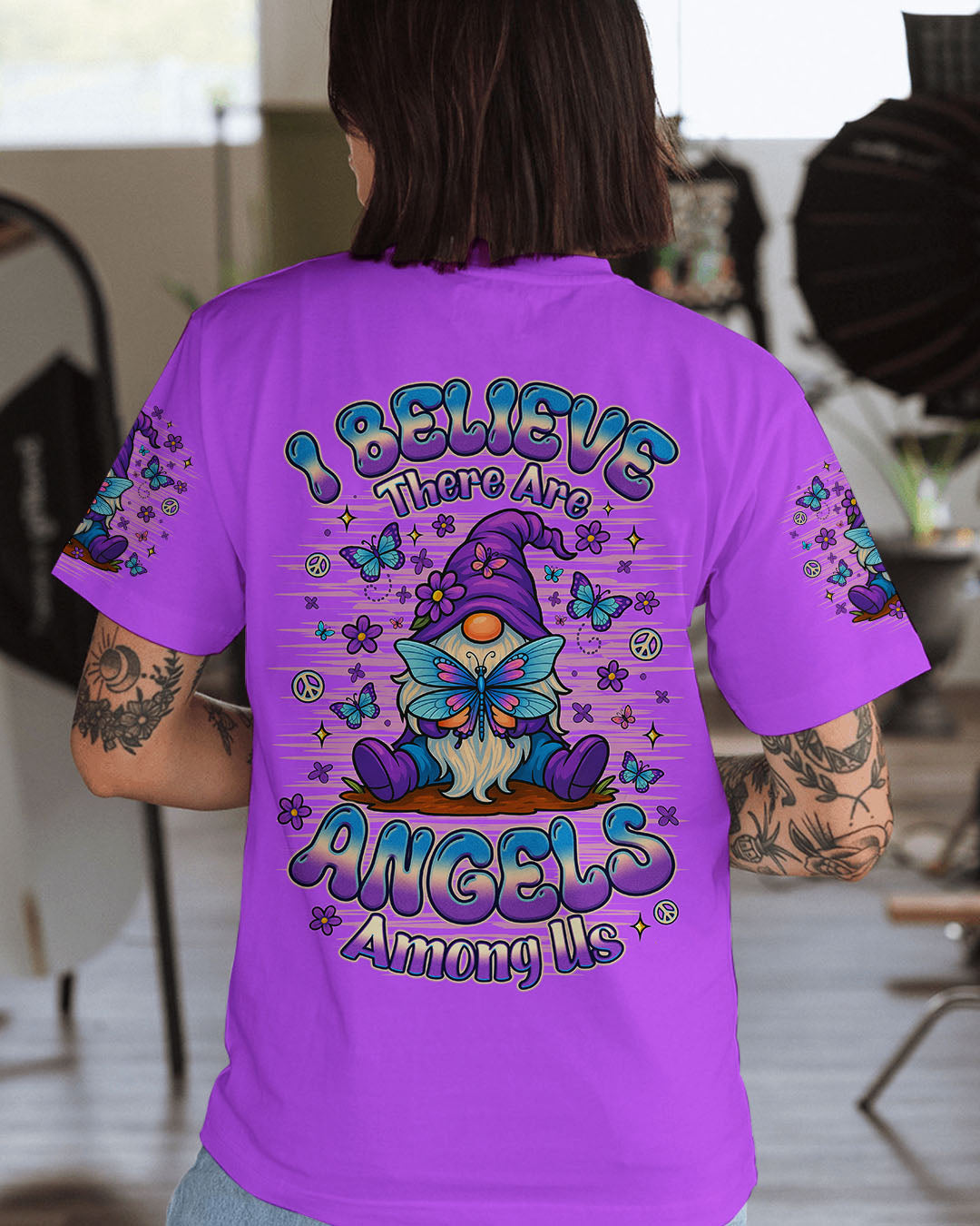 I BELIEVE THERE ARE ANGELS AMONG US GNOME BUTTERFLY ALL OVER PRINT - TLNO2111251