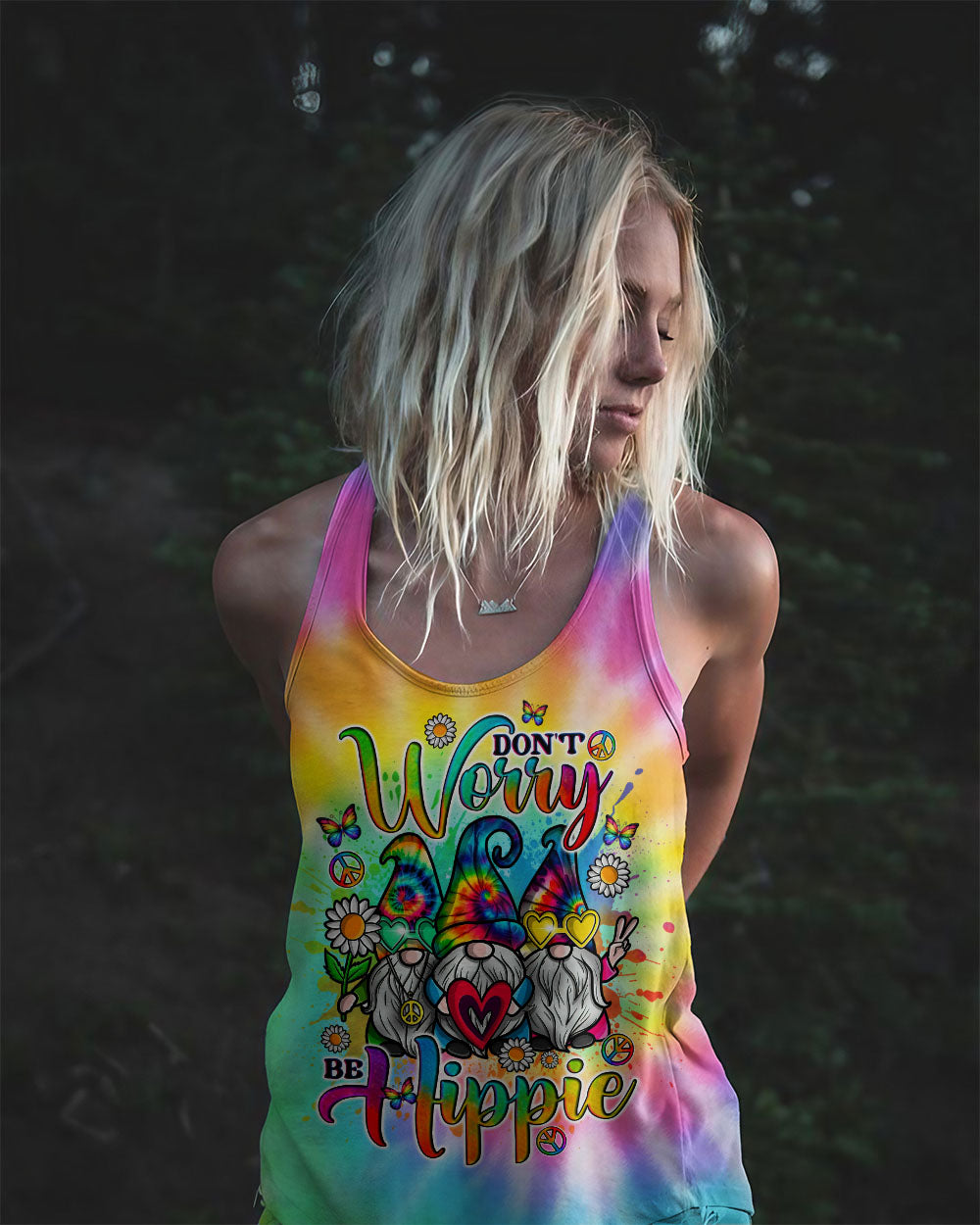 DON'T WORRY BE HIPPIE TIE DYE GNOME ALL OVER PRINT - TLNO2205241