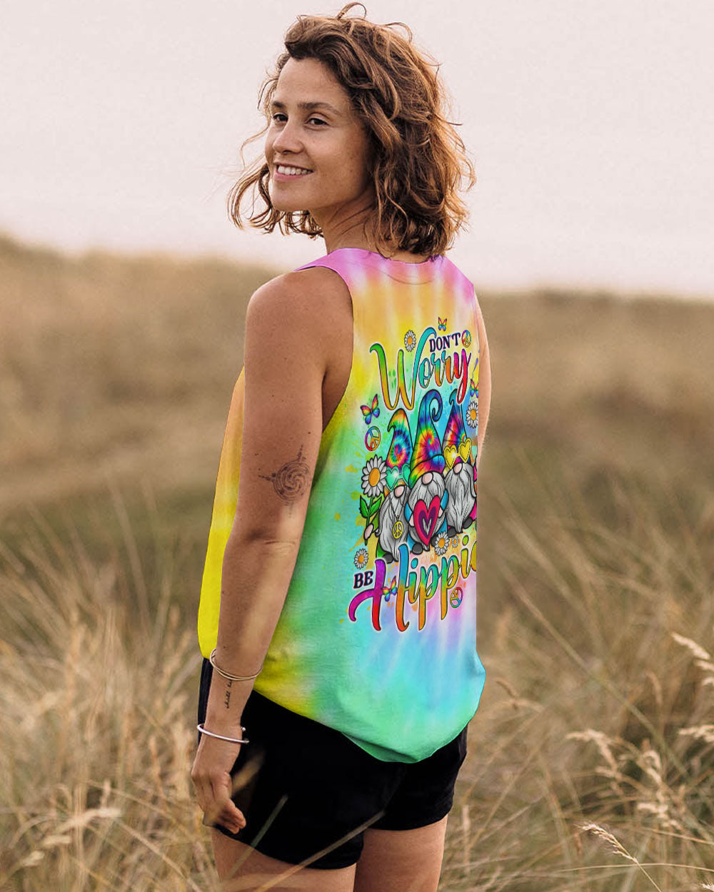 DON'T WORRY BE HIPPIE TIE DYE GNOME ALL OVER PRINT - TLNO2205241