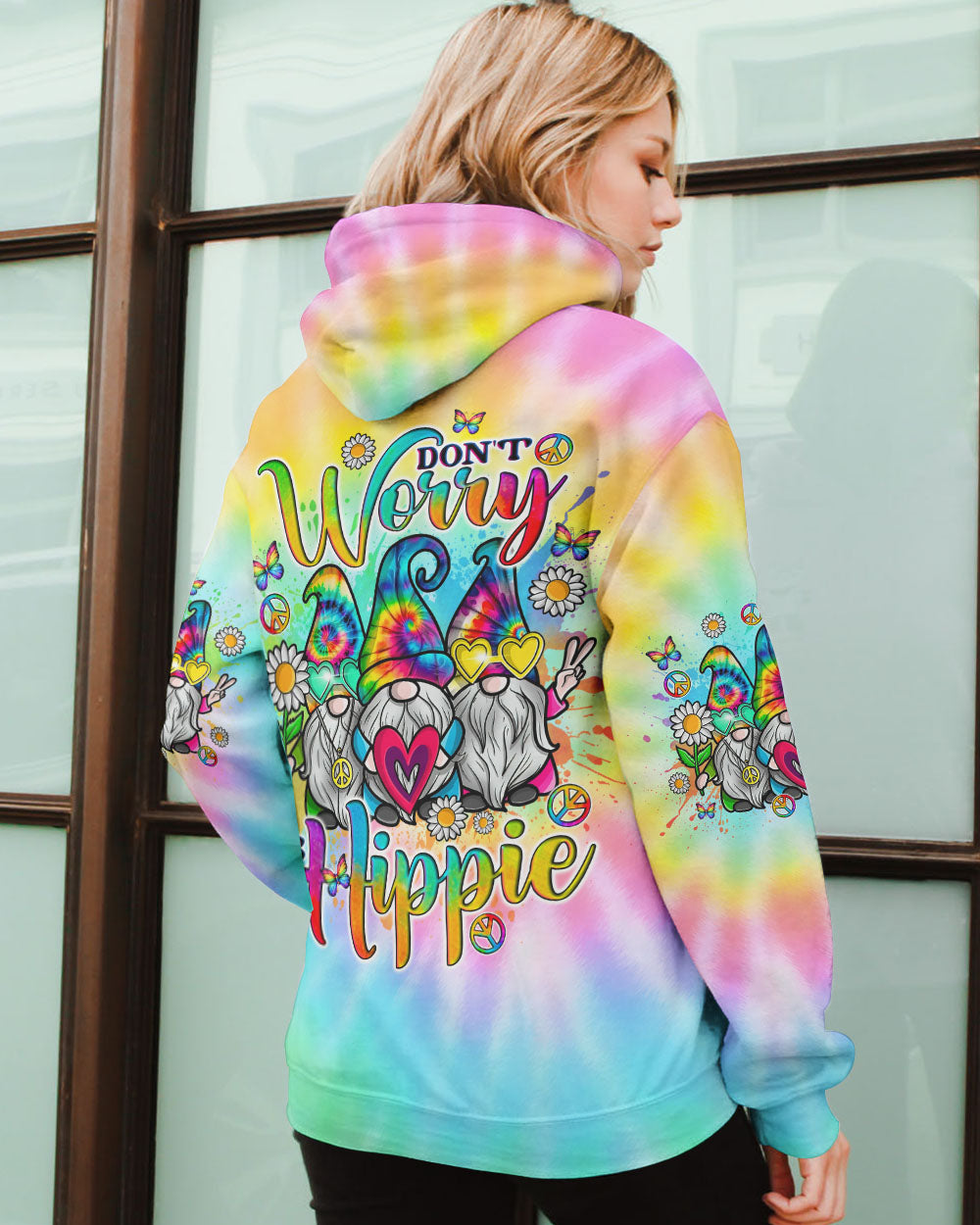 DON'T WORRY BE HIPPIE TIE DYE GNOME ALL OVER PRINT - TLNO2205241