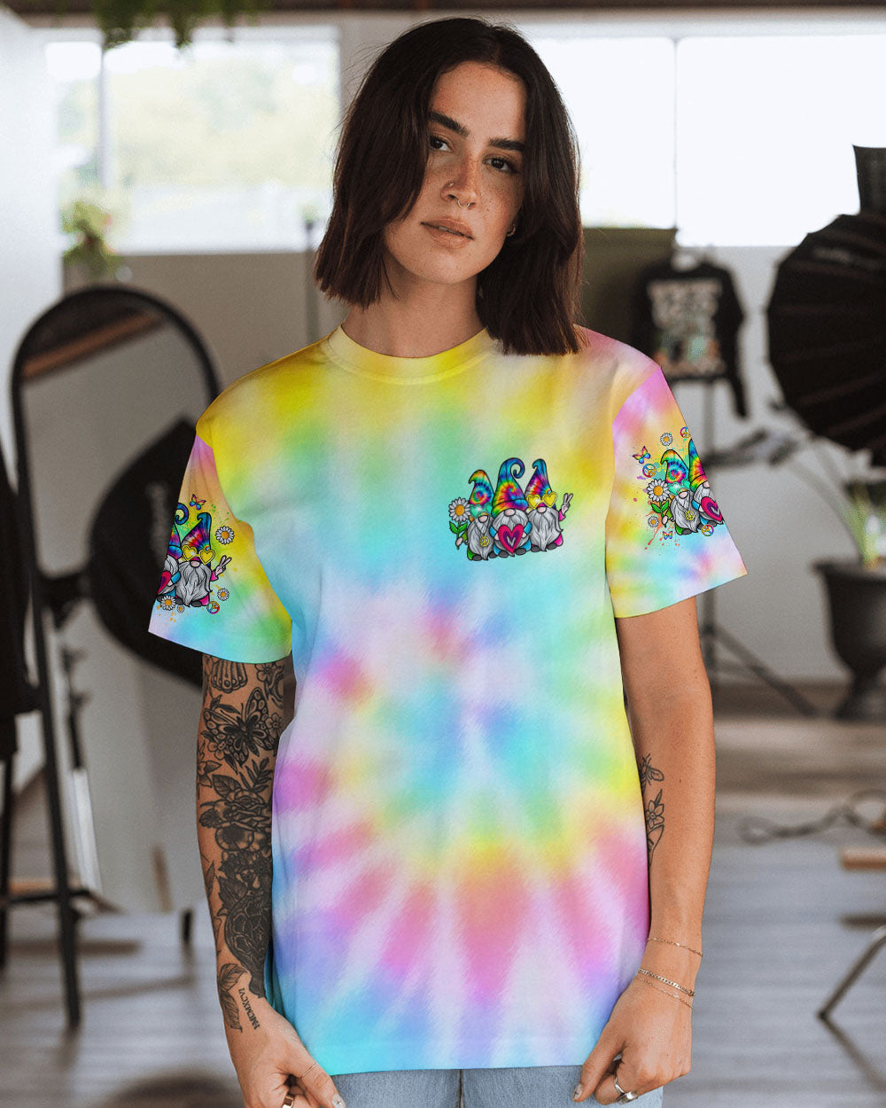 DON'T WORRY BE HIPPIE TIE DYE GNOME ALL OVER PRINT - TLNO2205241