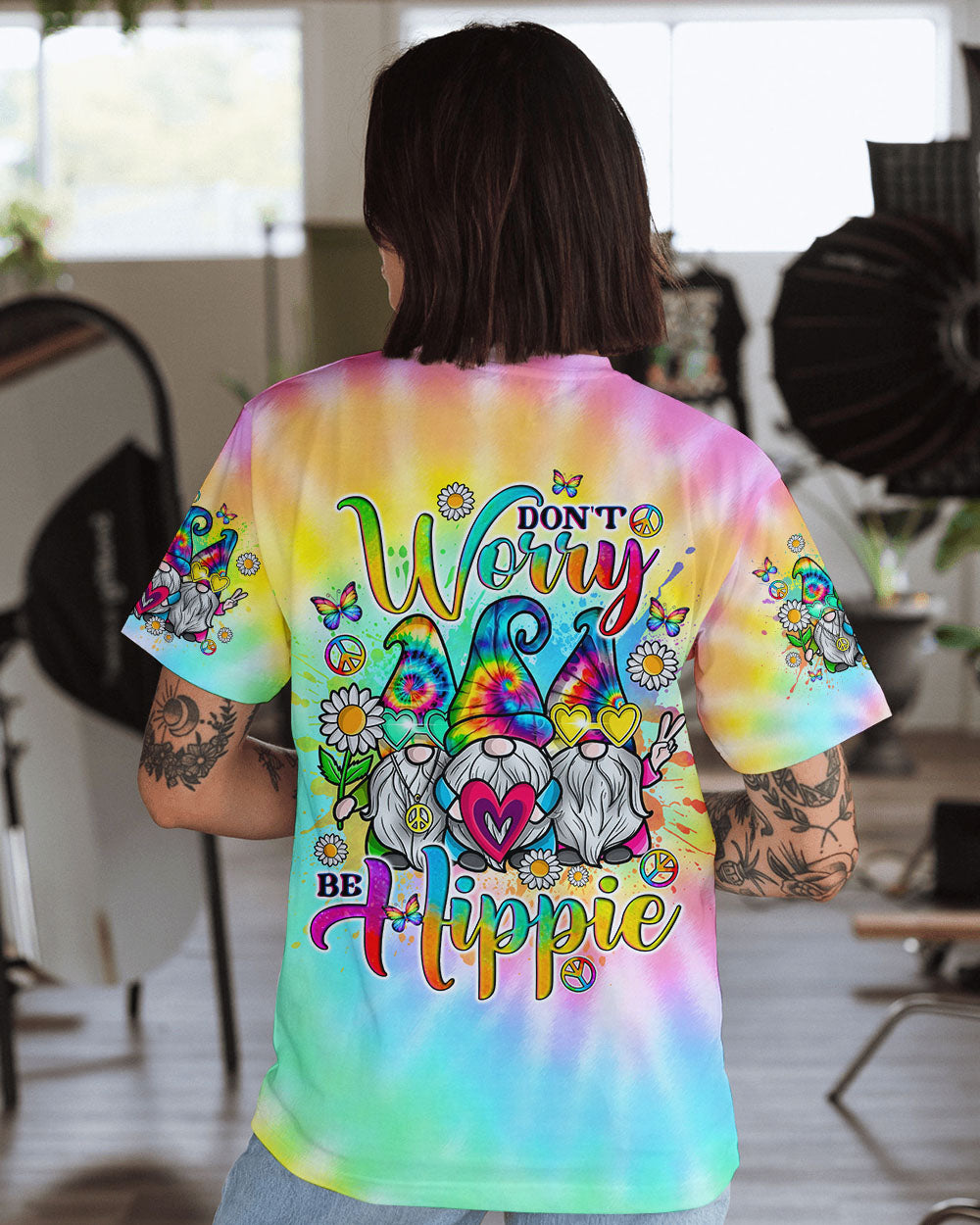 DON'T WORRY BE HIPPIE TIE DYE GNOME ALL OVER PRINT - TLNO2205241