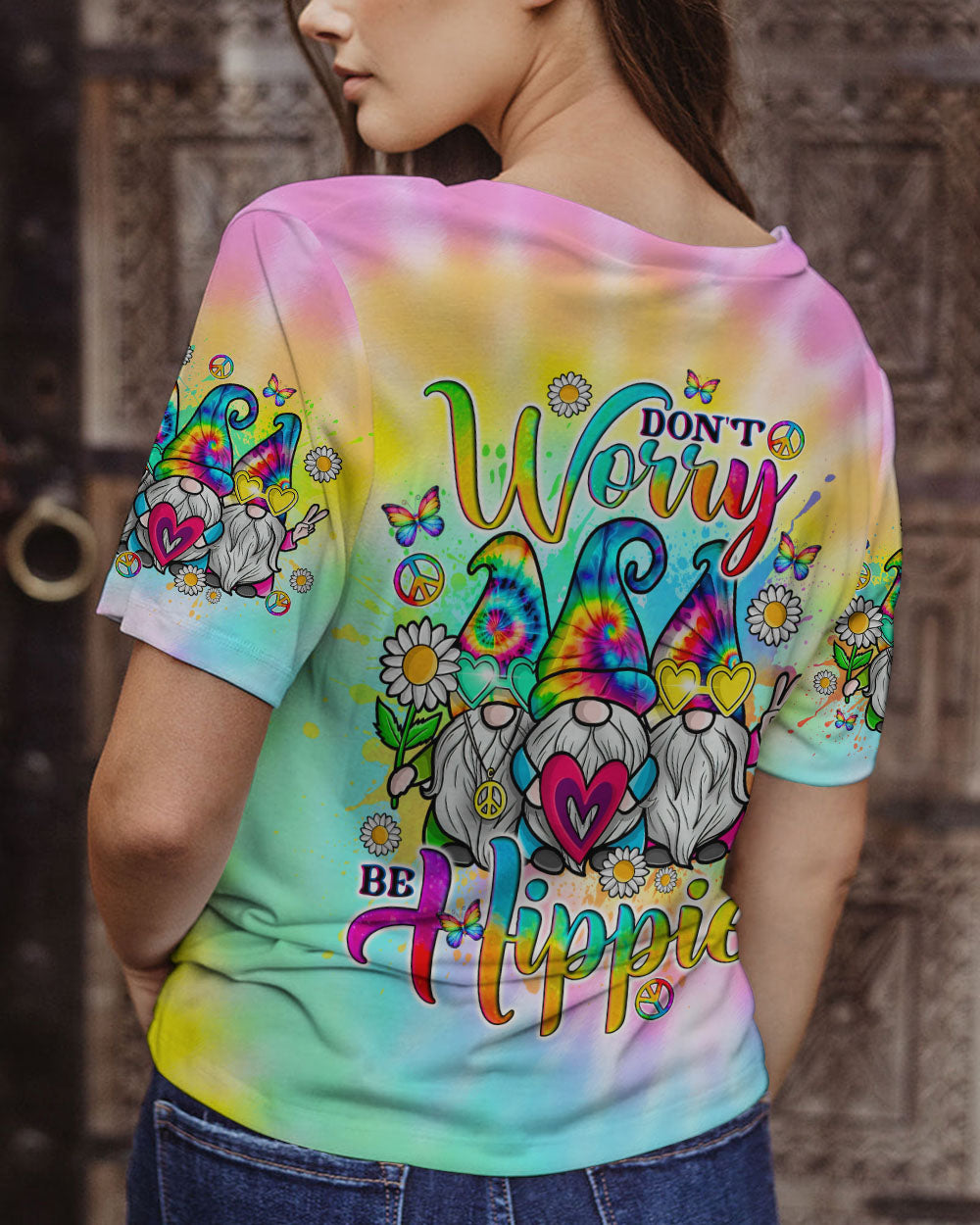 DON'T WORRY BE HIPPIE TIE DYE GNOME ALL OVER PRINT - TLNO2205241