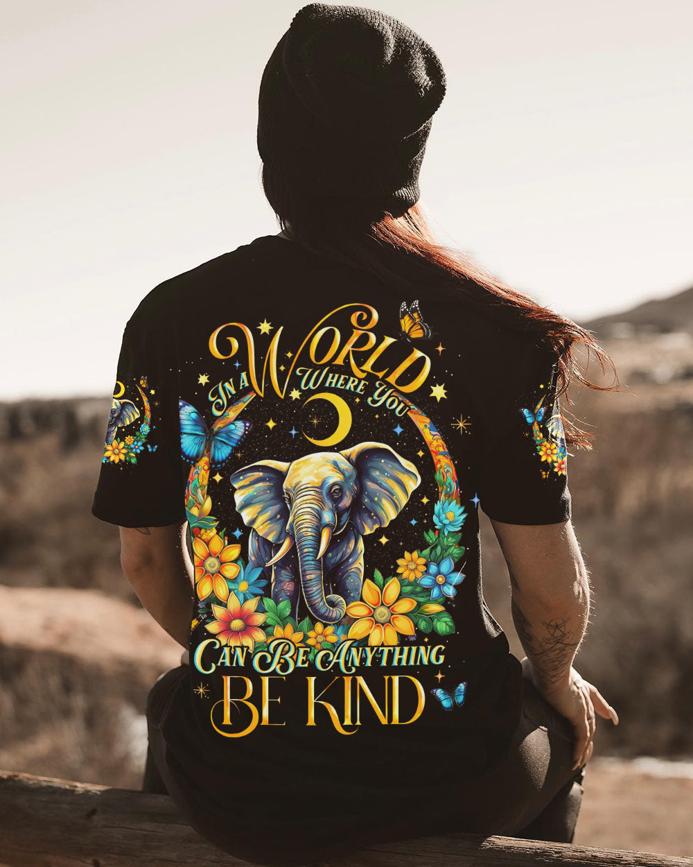 BE KIND ELEPHANT CRESCENT MOON ALL OVER PRINT - TLNO2905232