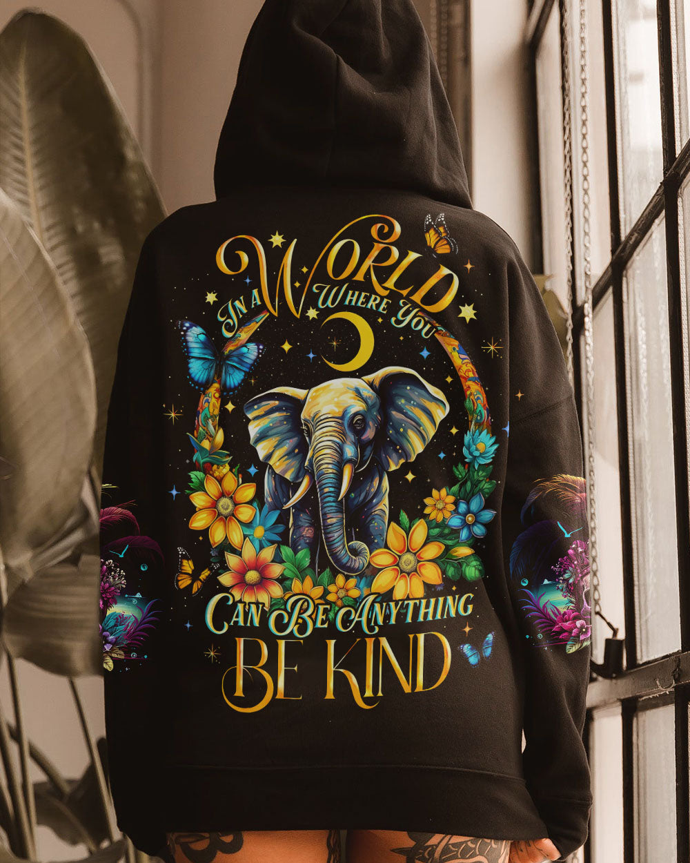 BE KIND ELEPHANT CRESCENT MOON ALL OVER PRINT - TLNO2905232