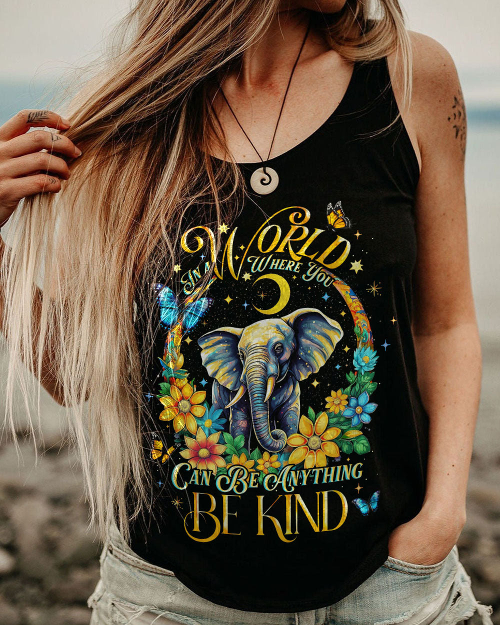 BE KIND ELEPHANT CRESCENT MOON ALL OVER PRINT - TLNO2905232
