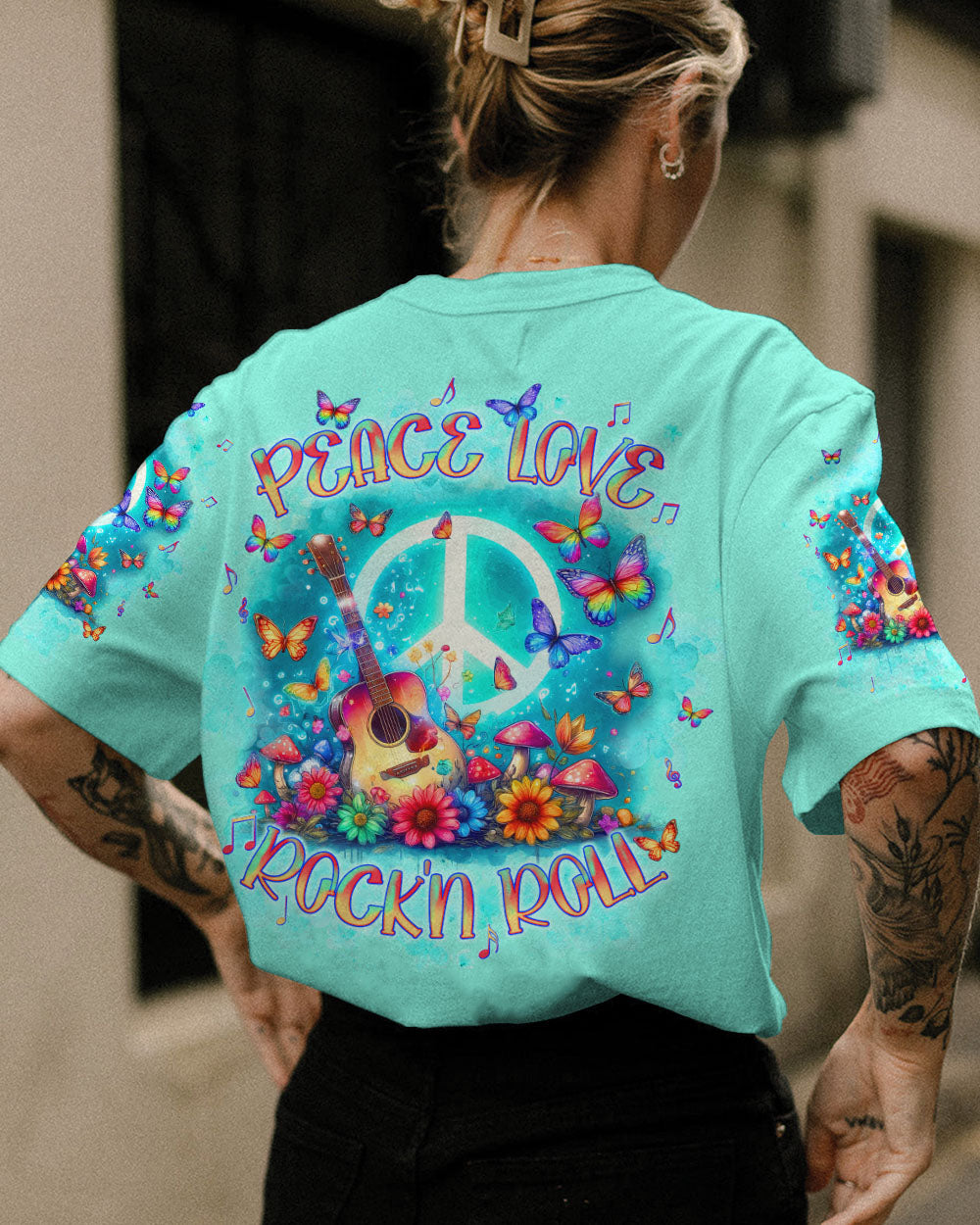 PEACE LOVE ROCK'N ROLL GUITAR ALL OVER PRINT - TLNT0406244