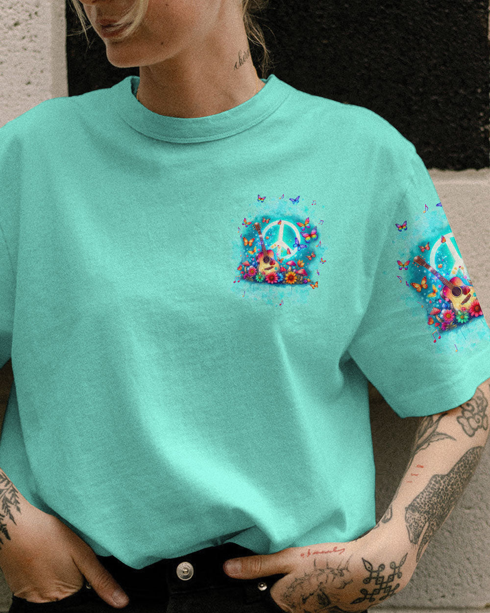 PEACE LOVE ROCK'N ROLL GUITAR ALL OVER PRINT - TLNT0406244