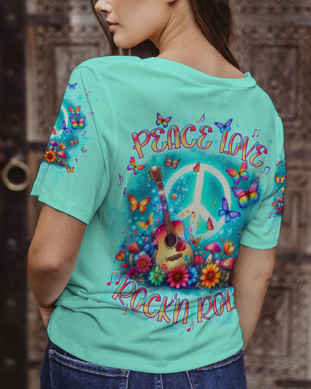 PEACE LOVE ROCK'N ROLL GUITAR ALL OVER PRINT - TLNT0406244