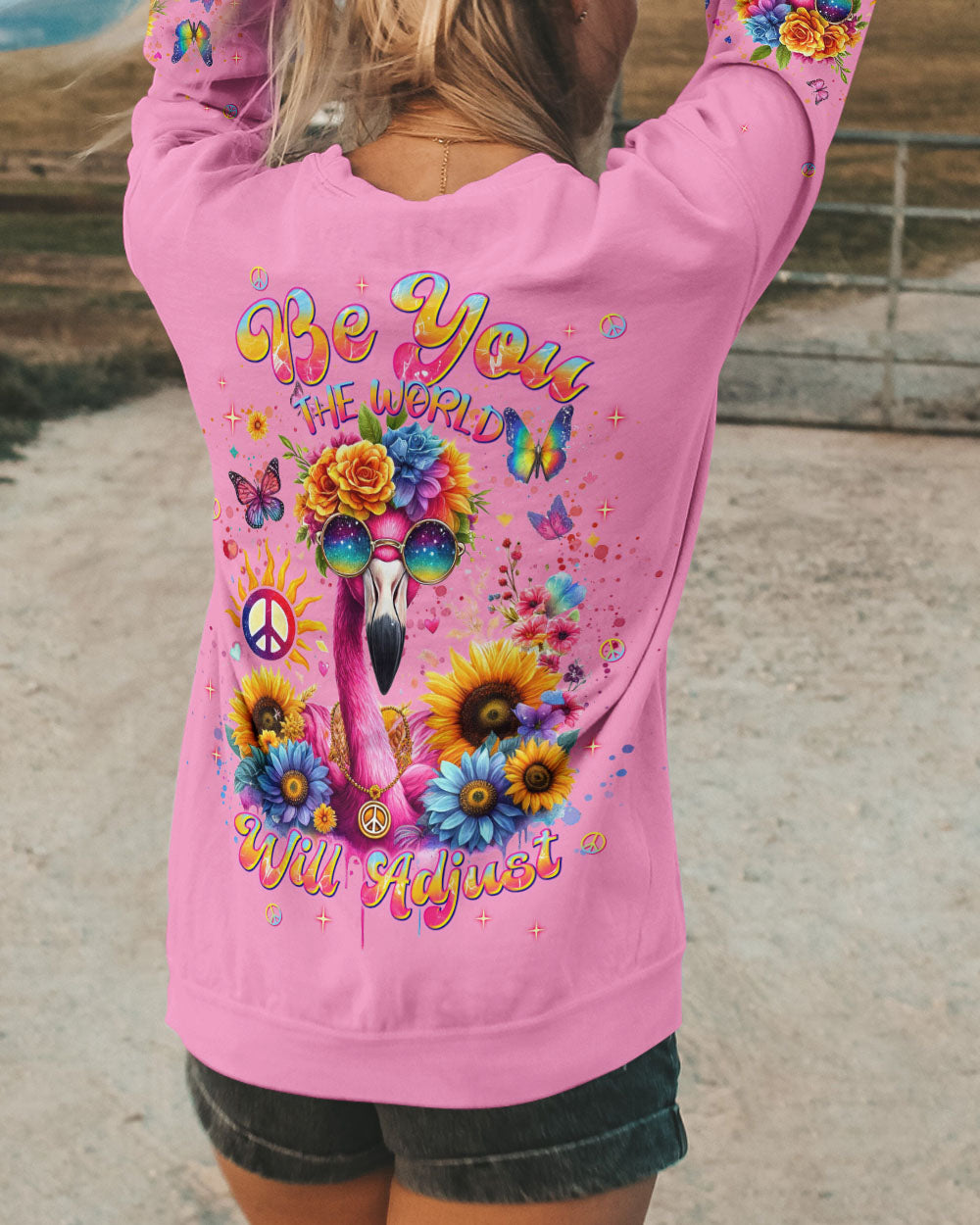 BE YOU THE WORLD WILL ADJUST FLAMINGO ALL OVER PRINT - TLNT0407243