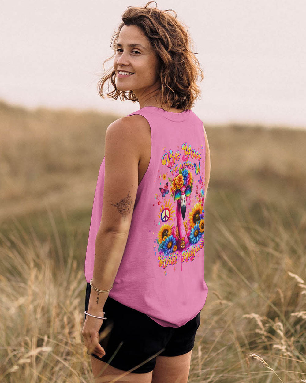 BE YOU THE WORLD WILL ADJUST FLAMINGO ALL OVER PRINT - TLNT0407243