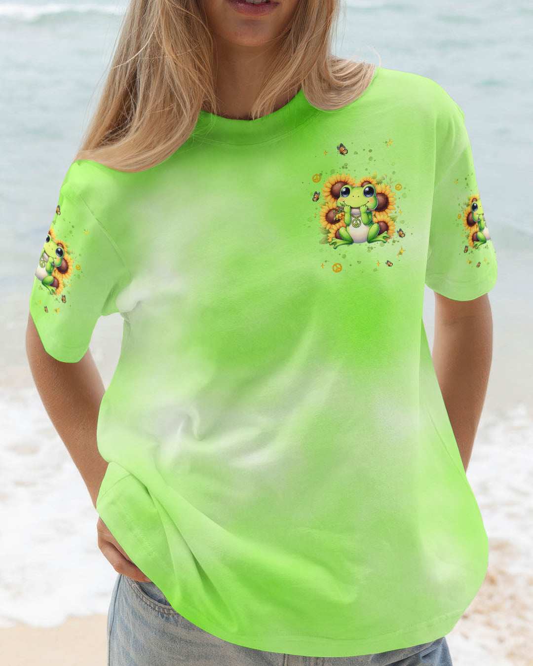 BE YOU THE WORLD WILL ADJUST FROG SUNFLOWER ALL OVER PRINT - TLNT0606253