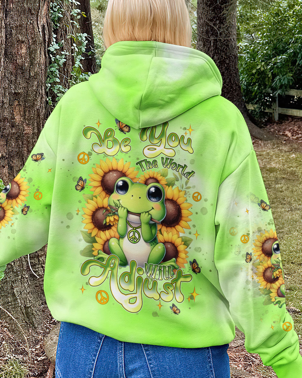BE YOU THE WORLD WILL ADJUST FROG SUNFLOWER ALL OVER PRINT - TLNT0606253