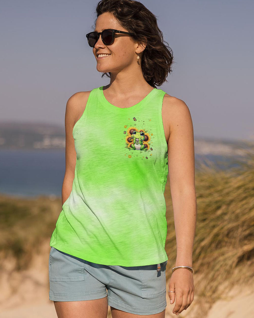 BE YOU THE WORLD WILL ADJUST FROG SUNFLOWER ALL OVER PRINT - TLNT0606253
