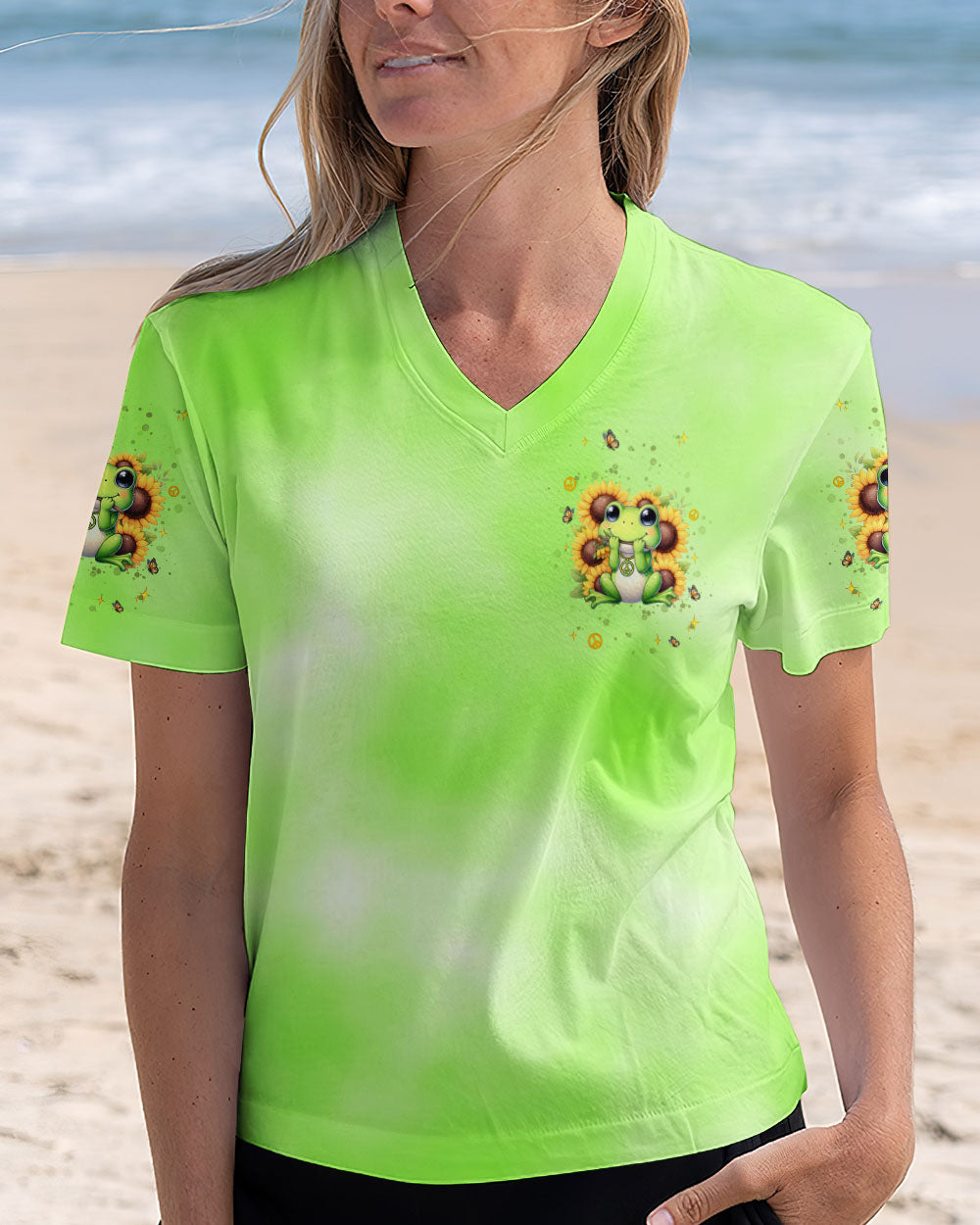 BE YOU THE WORLD WILL ADJUST FROG SUNFLOWER ALL OVER PRINT - TLNT0606253