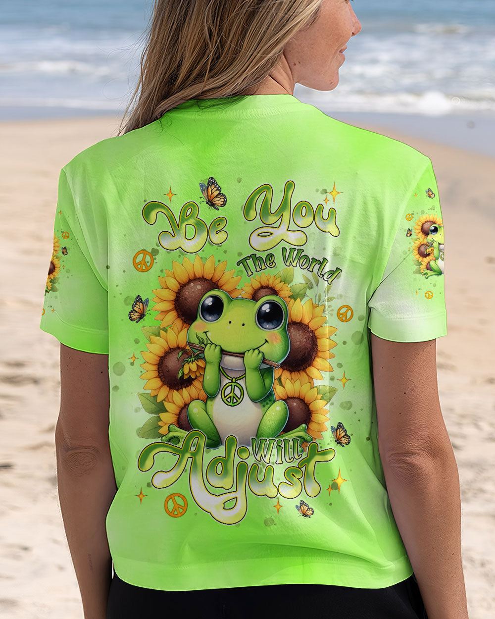 BE YOU THE WORLD WILL ADJUST FROG SUNFLOWER ALL OVER PRINT - TLNT0606253