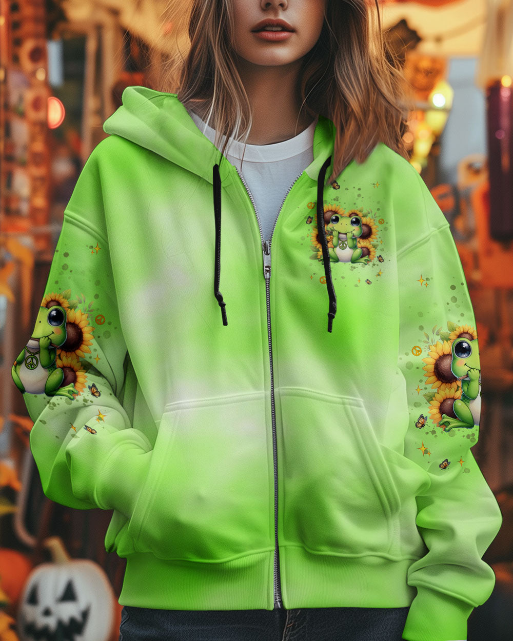 BE YOU THE WORLD WILL ADJUST FROG SUNFLOWER ALL OVER PRINT - TLNT0606253