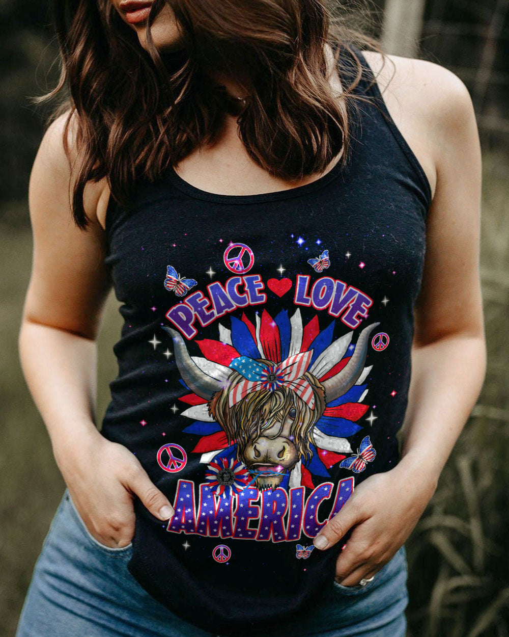 PEACE LOVE AMERICA COW ALL OVER PRINT - TLNT1106242