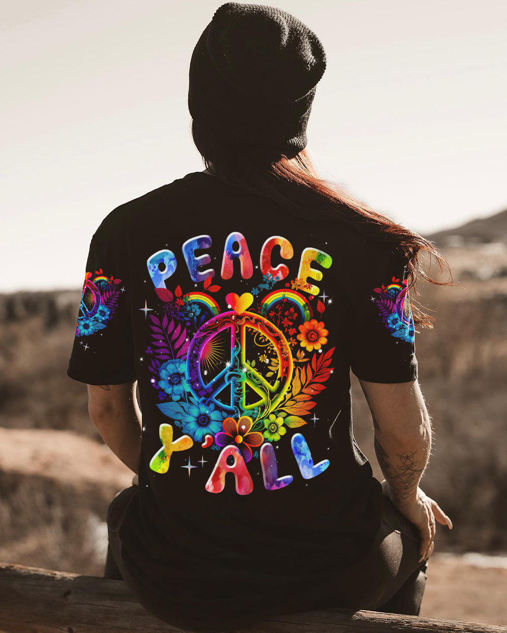 PEACE Y'ALL FLOWERS RAINBOW ALL OVER PRINT - TLNT1107234